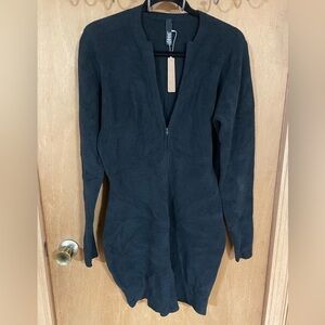 SKIMS Black Zip-Front Long Sleeve Romper